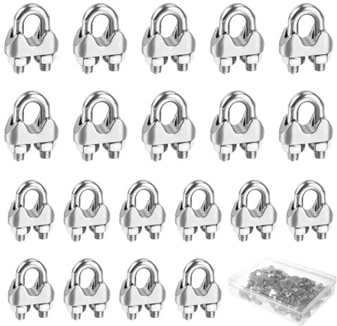 20 pcs Small Wire Rope Clips 3mm 4mm, Wire Rope Clamp U Bolt Wire Rope Cable Clip Clamps, Stainless Steel Wire Clamps For Steel Cable, Garden Fences, Washing Line, Household Transportation