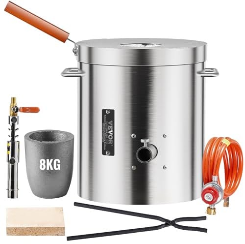 VEVOR Kit di Forno Fusorio a Gas Propano Capienza 8kg Temperatura Massima 1370℃ Corpo di Forno in Acciaio Inox per Metalli Fabbri Raffinerie, Kit di Forno di Fusione con Bruciatore a Propano