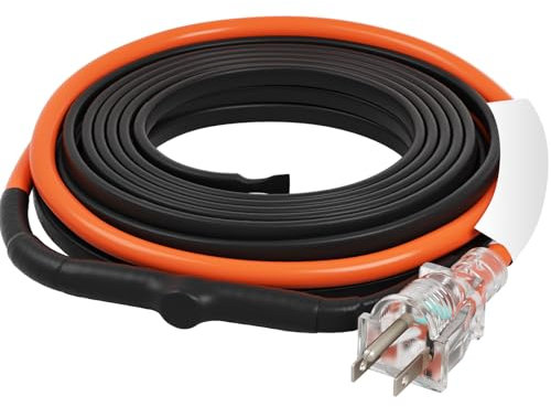 VEVOR - Cable de calefacción de tubería autorregulable, 12 pies, 5 W/pies, cinta de calor para tuberías, protección contra congelación, cable de calor de tubería de agua con termostato integrado que