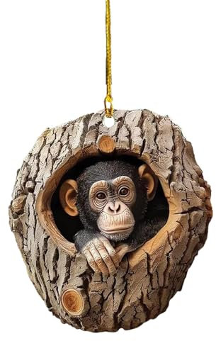 Tier-Weihnachtsschmuck – Acryl-Baum-Anhänger | 7,5 cm Orang-Utans, Eichhörnchen, Lemuren, Dinosaurier, Weihnachtsdekoration, tragbare Acryl-Ornament, Tierdekoration für Weihnachtsbäume (Schimpansen)