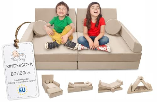 Kindersofa Spielsofa für Kinder Bodensofa - Modulares Sofa Baby XXL Schaumstoff Bausteine Kindercouch Softbausteine für Indoor Spielplatz Mini Couch ausklappbar