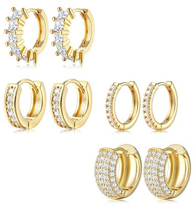 Chriscoco 4Paar Creolen Gold für Damen Hypoallergen Ohrringe Creolen Ohrringe Gold Set Creolen Silber Klein Leichte Goldene Ohrringe Damen