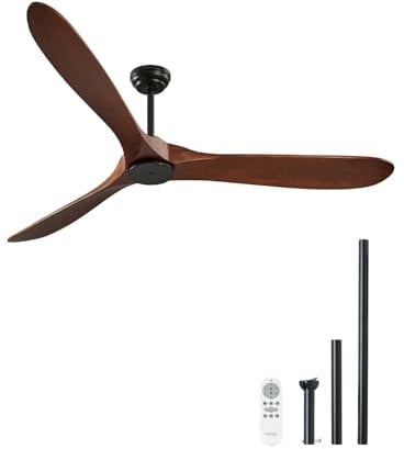 VEVOR Ventilador de Techo Sin Luz 180 cm Mando a Distancia 6 Velocidades 3 Aspas de Madera, Motor DC Reversible, Ventilador Moderno para Dormitorio, Interior, Exterior, Nogal, Φ 1800 x 662,8 mm