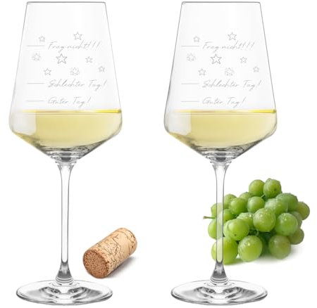 Gravur-Max Leonardo Weinglas mit Gravur 2er-Set Weinspruch Guter Tag, Schlechter Tag, Frag nicht! für Weinliebhaber mit einer hochwertigen Gravur Weißweinglas Leonardo Puccini 560ml
