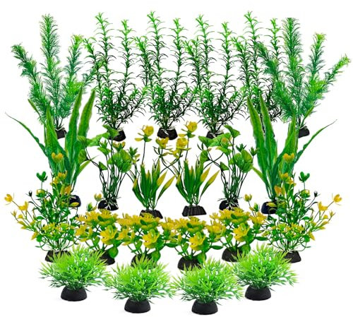 YFLeomry 20 Stück Aquarium Pflanzen Künstlich,Wasserpflanzen Künstlich,Plastikpflanzen Teichpflanzen Künstlich,Künstliche Wasserpflanzen für Fischbecken und Schildkrötenaquarien