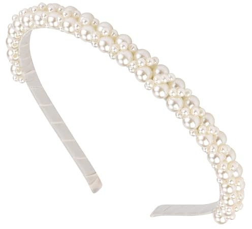 Perlenhaarreifen Damen, Perlen Haarreif, Haarband Hochzeit, Haarreifen Damen, Edler Haarschmuck, Kunstperlen Stirnban, Haarreifen mit Perlen für Frauen, für den Alltag (Weiß, Standard)