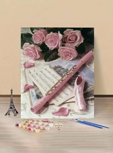 MEOSUEWI Malen nach Zahlen Erwachsene Blume DIY Handgemalt Ölgemälde Kit Mit 3-Pinseln und Acrylfarbe, Anfänger Paint by Numbers Malen Nach Zahlen zur Heimdekoration, Flöte 60x80cm YEYUMEOZ Model Z-E
