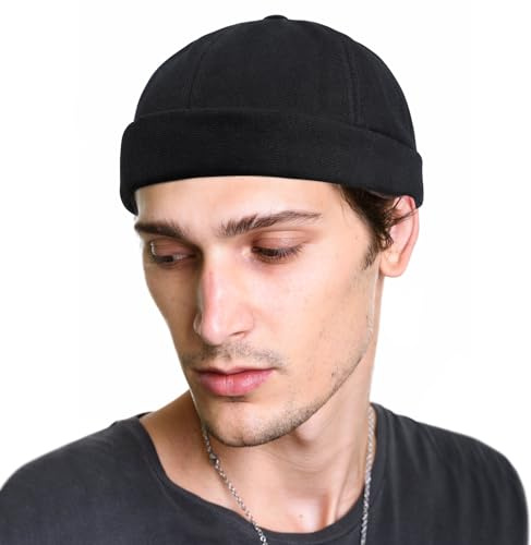 MELLIEX Docker Hat Cappello Senza Visiera Neero Uomo Regolabile Beanie Brimless Portuale Berretto Uomo cap Unisex - 56-60cm
