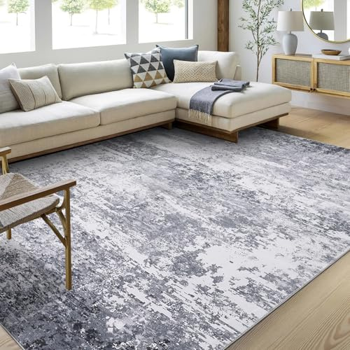 CAROMIO Moderner Abstract Teppich Wohnzimmer 160x230 cm, Waschbarer Großer Schlafzimmer Teppich, rutschfest Kurzflor Teppiche Büro Esszimmer, Grau