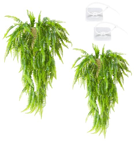 PERSENTU 2 Pack Artificial Hanging Vines Plants，Artificial Plastic Plant，Reptile Plants Terrarium Hanging Plant Artificial Leaves Reptile Hide with Paste The Buckle