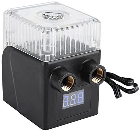 POENVFPO PC -Pumpe mit Abnehmbarem Tank - Dreiphasen Keramiklager Kühlpumpe für eine Effiziente PC Kühlung Ideal für Gekühlte Gaming Rigs (Schwarz + Temperaturanzeige)