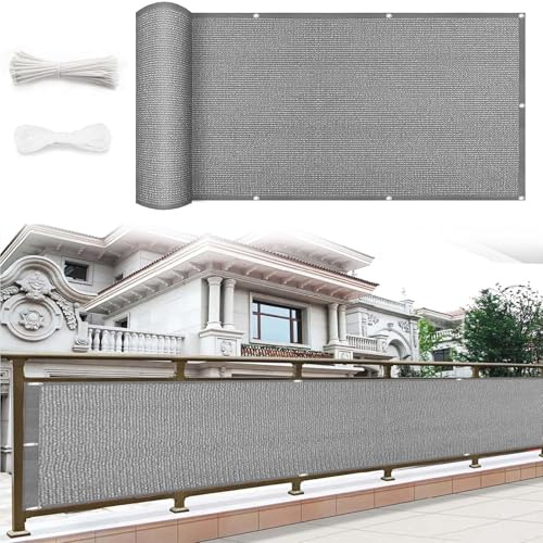 Frangivisto Balkon 95 x 550 cm Gartenzaun Plane mit Ösen für Balkon & Terrasse Grau Outdoor Sichtschutz Wetterbeständig Einfache Montage