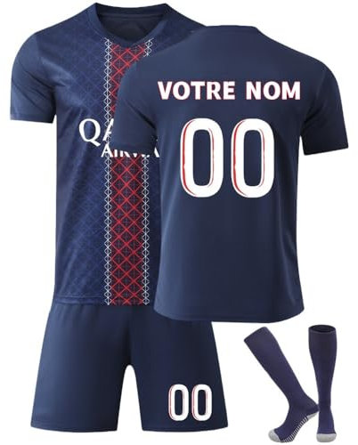 Maillot de Foot Personnalisé Enfant 2025 2026 Tenue Complete Domicile et Exterieur avec Nom et Numero Ensemble Football avec T Shirt Short et Chaussettes Cadeau pour Garcons Filles et Adultes