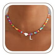 SLOONG Geschenk Einschulung Mädchen - Bunte Buchstaben Perlenkette Damen | Wasserfest Kette mit Buchstaben Hypoallergen Herz Halskette Geburtstagsgeschenk Geschenke für Frauen Mädchen Kinder Schmuck