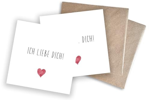 WBdesignz Valentinskarte Ich liebe dich – romantische Liebeskarte für Partner, Freundin oder Freund – minimalistisches Design Herz – mit Umschlägen 125 x 125 mm (2er-Set)