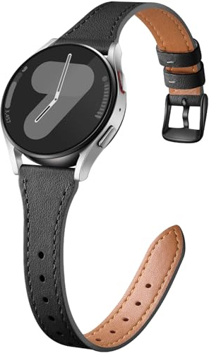Easuny Schlankes Lederarmband Kompatibel mit Samsung Galaxy Watch 7 Armband | Echtes Leder Armbänder für Galaxy 6 5 4 FE 40mm 44mm, 6 Classic 43mm 47mm, 5 Pro 45mm, 4 Classic 42mm 46mm, Schwarz