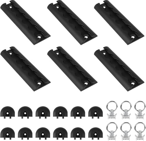 EXLECO 6pcs 15cm Hart Eloxieren Alu Airlineschiene Set, UV-Schutz, Schwarz | Airline Schiene Halbrund, Zurrschienen mit Endkappen & Zurrösen, Leicht & Robust, Zubehör für Anhänger Wohnmobil LKW