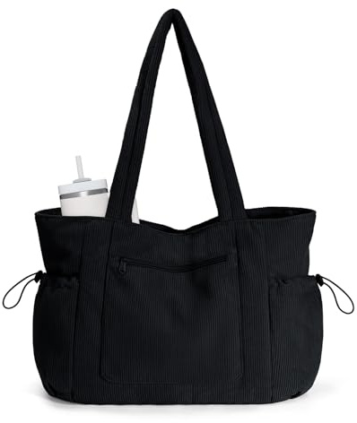 ECOHUB Large Corduroy Tote Bag, Work Tote Bag for Women with Zipper | Recycled Handbag with 15.6 Laptop Compartment, Shoulder Bags for Shopping Travel Daily Use