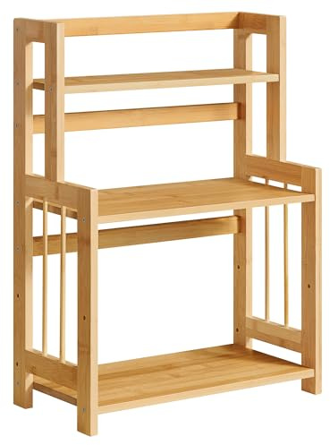 SONGMICS Gewürzregal mit 3 Ebenen, Küchenregal, Bambusgestell | Aufbewahrungsregal für Arbeitsplatte, für Küche, Esszimmer, Büro, naturbeige, BAMBOU Kollektion OFS047Y101