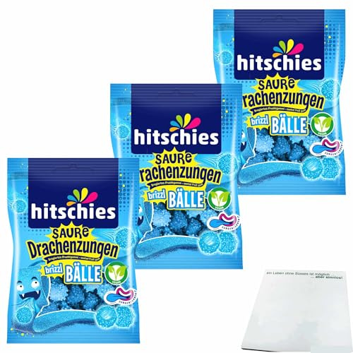usy Bundle für hitschies Saure Drachenzungen brizzl Bälle blau 3er Pack (3x100g Beutel) + usy Block
