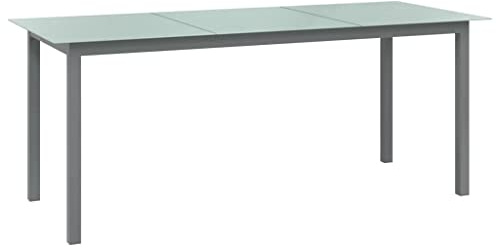 Keeushr Table de jardin en aluminium et verre gris clair 190 x 90 x 74 cm pour jardin, balcon, terrasse avec plateau stable et surface facile d'entretien