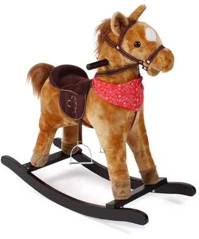 Bayer Chic 2000 Schaukelpferd Cowboy Braun | Premium Schaukeltier aus Holz | Klassisches Plüsch-Schaukelpferd im Western-Look. Mit robustem Holzgestell, Sattel, Steigbügeln & Haltegriffen.