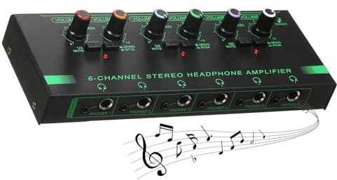 Yechiry 6-Channel Headphone Amplifier, Compact Metal Stereo Amp for Studio and Stage Use, High Fidelity Quality, Independent Volume Control, Size: 7.87 X 2.95 X 0.98