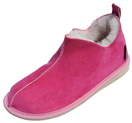 Hollert Leather Lammfell Hausschuhe Cinderella Fellschuhe Premium Damenschuhe aus 100% Merino Schaffell Größe EUR 42, Farbe Pink