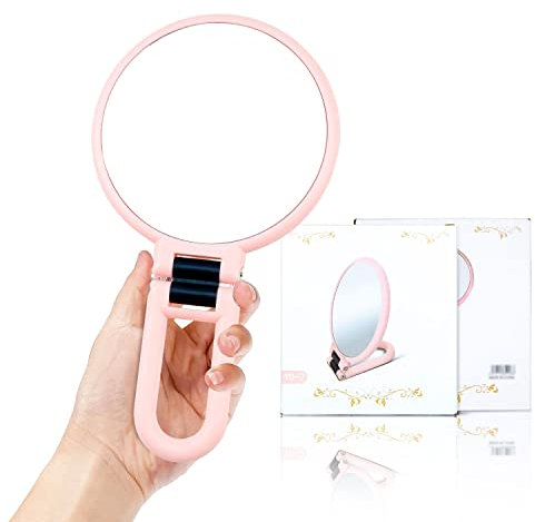 FYSL Miroir à Main Maquillage Double Face Miroir Portable Miroir de Maquillage Grossissant 1X et 5X avec Poignée Pliable Réglable Petit Miroir de Voyage Portable pour Filles et Femmes
