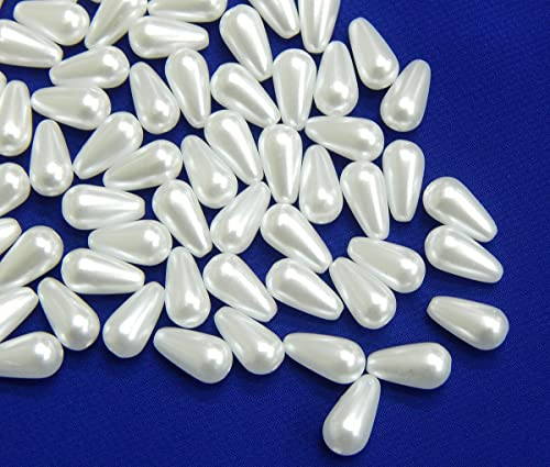 Zuchtperlen Imitat Perlen, Perlmutt Wachsperlen, 200stk, 10x6mm Weiß Tropfen Kunstperlen, Für Hochzeit Party Dekoration Schmuck Basteln