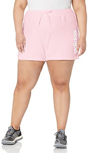 Adidas Essentials Linear French Terry Shorts Pantaloncini, Rosa Trasparente/Bianco, L Donna