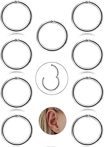 Adramata 9 Stück 16g Nasenpiercing für Männer Frauen, Edelstahl Septum Clicker Ring für Frauen, Helix Cartilage Daith Tragus Piercing Schmuck Set,S,8MM