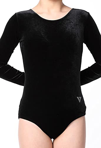 Varsany Einfarbiger Gymnastikanzug für Mädchen, Samt, superweich, Schulkleidung, Schuluniform, Tanz, Ballett, Strumpfhose, Gymnastikanzug für Mädchen (K), Schwarz , 11-13 Years