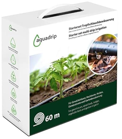 Aquadrip Tropfschlauch Bewässerung/Perlschlauchbewässerung Starter Set 60m, bis zu 70% Wasser sparen