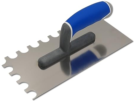 DEWEPRO® Truelle crantée avec Dents Arquées- Platoir Dentelle - Truelle lisseuse crantée - Acier Inoxydable 270 x 130 mm – Denture en Arc: 20x15 mm - Manche de Haute Qualité à 3 Composants