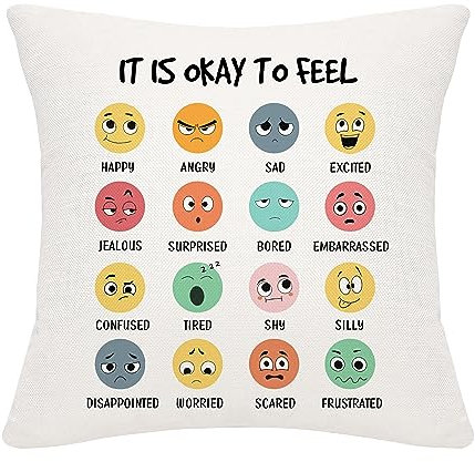 Inspirational Quote It is Okay to Feel Emotion Feelings Cushion Cover 18x18 Inch for Teens Kids Mental Health Themed Decor for Home Playroom School Psychology Therapist Office(IT IS OKAY TO FEEL)