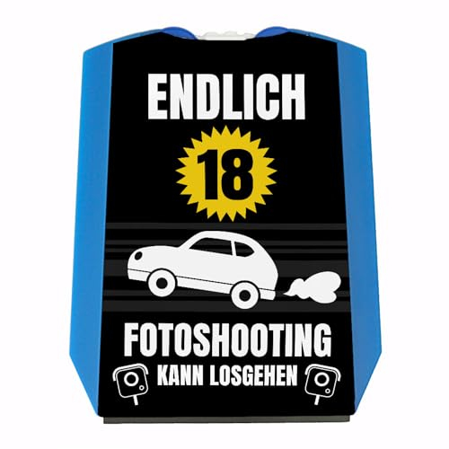 Finalmente 18 discos de aparcamiento con texto en alemán Photoshooting kann losgehen Jetzt Volljährig Fahranfänger - Lustiges Geburtstagsgeschenk Witziges Auto Gadget Blitzer
