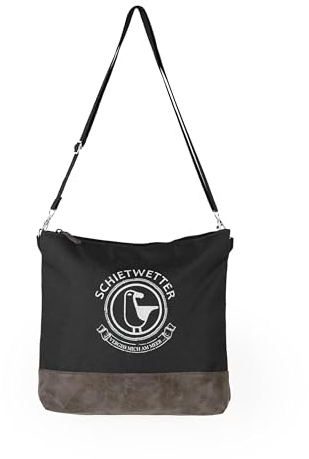 SCHIETWETTER Damen Umhängetasche Nylon, Schultertasche mittelgroß, Freizeitasche, Handtasche Lederimitat, verstellbarer Gurt, mit Reißverschluss schwarz OS
