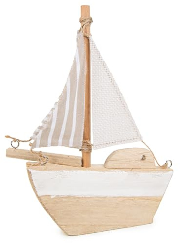 Logbuch-Verlag Holz Segelboot maritim Deko Schiff 26 cm weiß naturfarben Geschenk Badezimmer Meerdeko
