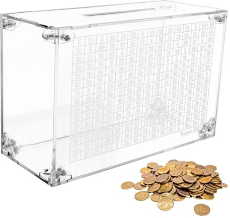 Transparentes Sparglas – Budgetfreundliche Geldakkumulatorbox | Leichter finanzieller Herausforderungsbehälter, ansprechende Münzzähler-Sparbank mit Zielnummern für Kinder, Erwachsene, , Mädchen