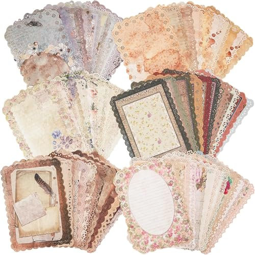 Acidea 60 Blätter Spitze Kanten Scrapbook Zubehör, 6 Pack Vintage Scrapbook Papier für Bullet Journaling Zubehör , Scrapbooking Zubehör und Collage Hintergrund Dekorative 4,9 x 6,9 Zoll