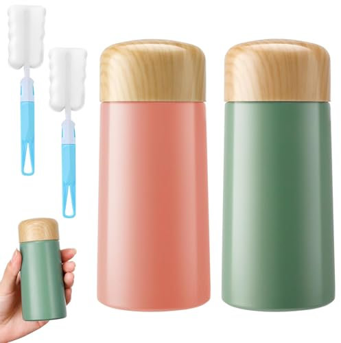 Reh:ncla 2 PCS 150ml Flask with 2 Blue Cup Brush, MINI Thermos Flask, Small Insulated Water Bottle, Stainless Steel Vacuum Flasks, Double Wall Insulated Cup for Hot & Cold Drinks for Coffee Tea
