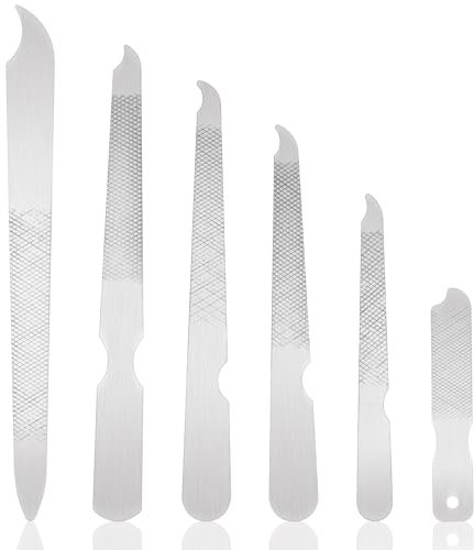 QFGasre Lot de 6 limes à ongles double face en acier inoxydable avec pointe incurvée pour ongles naturels