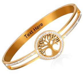 Eigso Bracelet en acier inoxydable personnalisé pour femmes hommes Bracelet en or avec gravure de l'arbre de vie