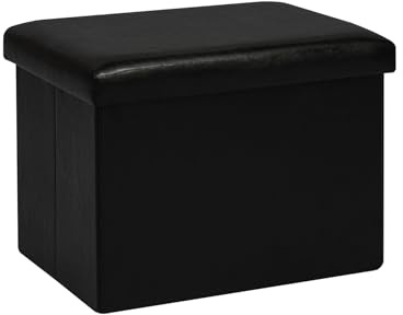 Bonlife Klappbarer Aufbewahrungshocker aus Kunstleder, Rechteckige Sitzbank mit Stauraum, für Wohnzimmer, Flur, Schlafzimmer, 42x32x32 cm, Schwarz
