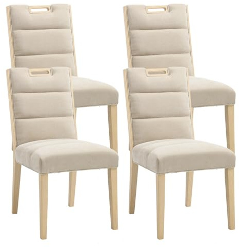 chairus Esszimmerstühle 4er Set Küchenstühle Holz, Leinen Essstühle Beige | Esszimmerstuhle mit Holzbeine Polsterstuhl, Esstisch Stühle Holzstuhle Armlose für Esszimmer Küche Wohnzimmer