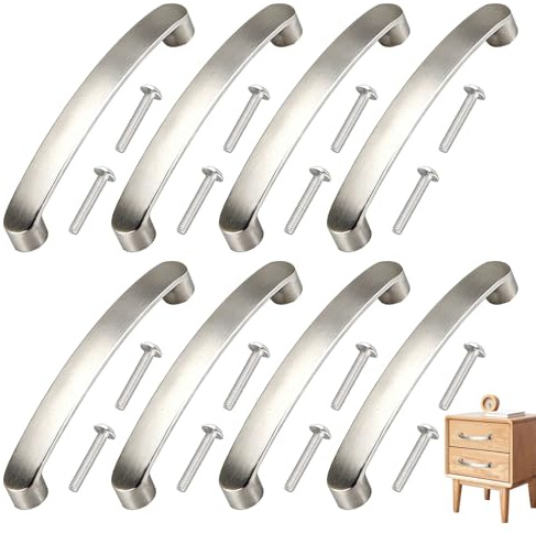 8Pac Silver Cabinet Handles,Kitchen Cabinet Handle,Cupboard Handles,Bow Stainless Steel Drawer Cabinet Pulls,96mm Hole Centre with Screws,Aluminum Alloy Handles for Drawer Wardrobe Kitchen or Other