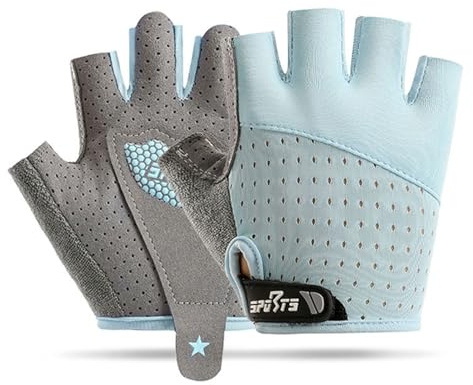 InfiniZer Fahrrad Handschuhe Kinder, Halbfinger Handschuhe Fahrrad Kinder, rutschfest und schweißableitend,Schutzhandfläche (Blau, M (7-7,5 cm))