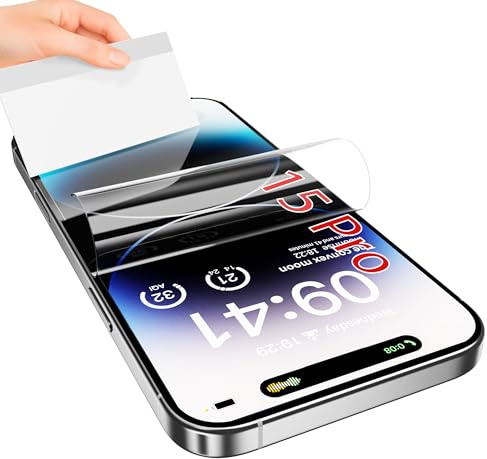 JUVENPROTO 3 Pack for iPhone 15 Pro TPU Films Screen Protectors, Fingerprint Unlock, HD Clear, Anti Scratch, Bubble Free, Ultra Thin, Easy Installation for 15 Pro