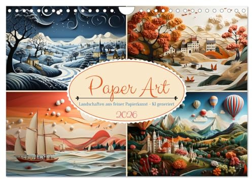 Paper Art (Wandkalender 2026 DIN A4 quer), CALVENDO Monatskalender: Landschaften aus origineller Papierkunst - KI generiert (CALVENDO Natur)